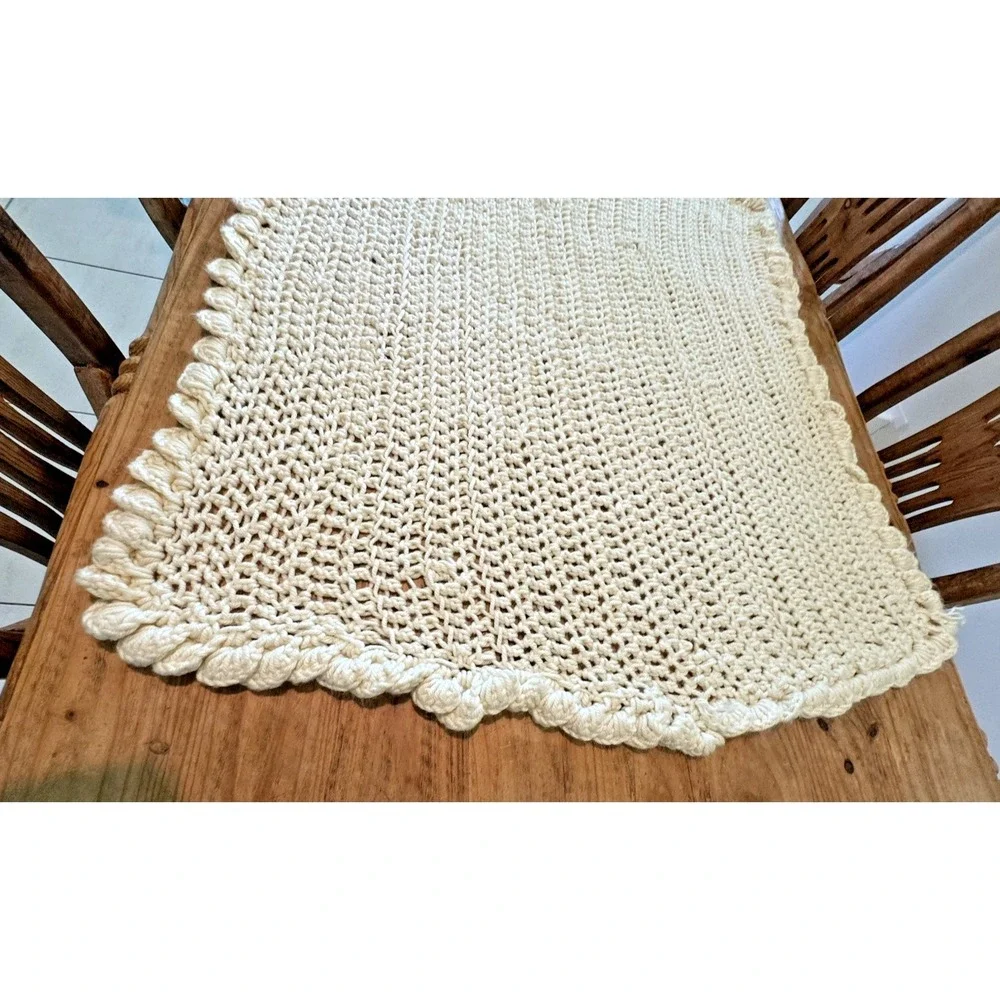 Afghan Blanket Wrap Crochet Handmade Bulky Chunky Baby Lap Ivory 45 X 39